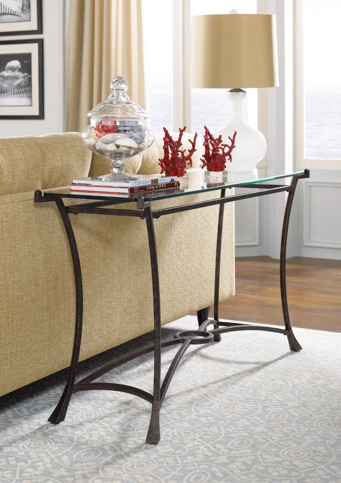 Wood sofa table online with glass top